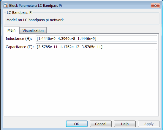 LC Bandpass Pi Main tab