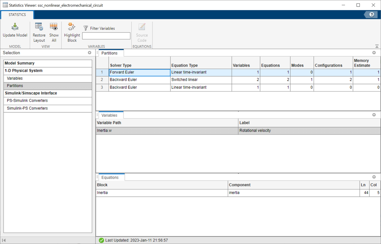 Statistics Viewer showing the variable name for the first partition