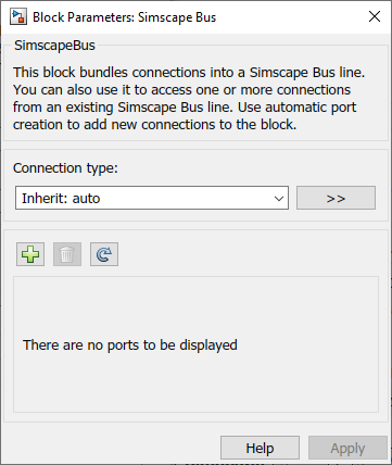 Simscape Bus block dialog with default parameters