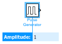 The Pulse Generator block with a value of 1 entered in the text box prompt to specify the Amplitude parameter.