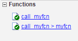 This image shows the function call_myfcn after instructing the code generator to ignore that the values of the mode argument are constant in the code generation report.