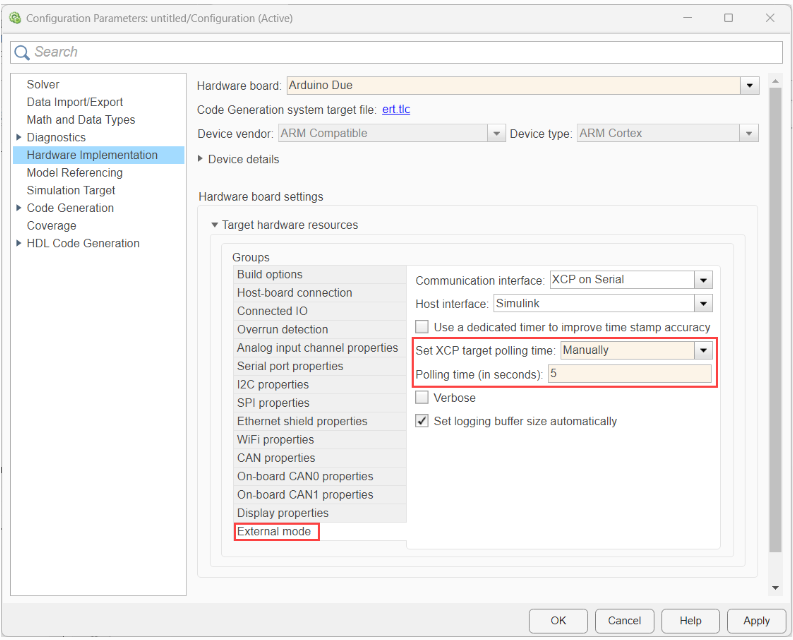 Polling time Settings for External Mode