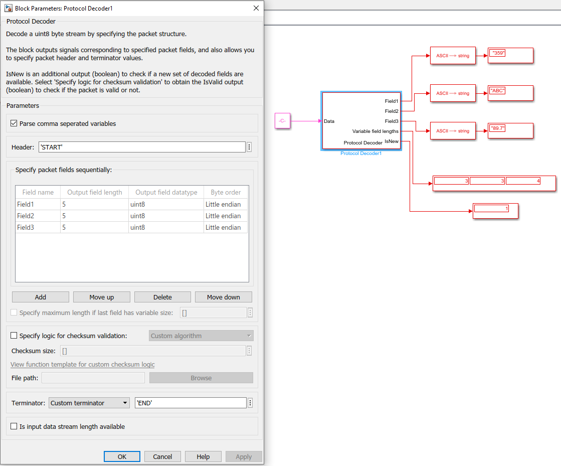 Entries in block mask and their output in Simulink model