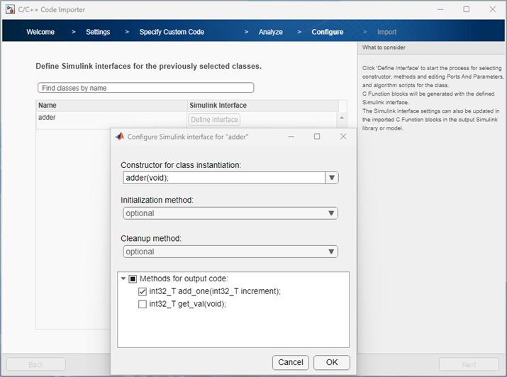 Define interface for custom C++ class.