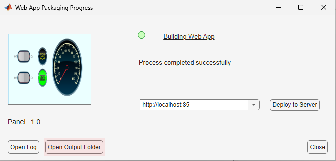 Open Output Folder button in the Web App Packaging Process window