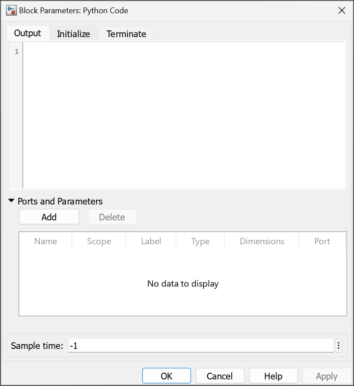 Empty block dialog of python code block