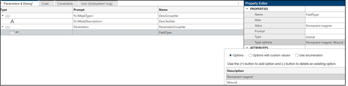 Popup parameter Field Type is created in Mask Editor having options as Permanent magnet and Wound.