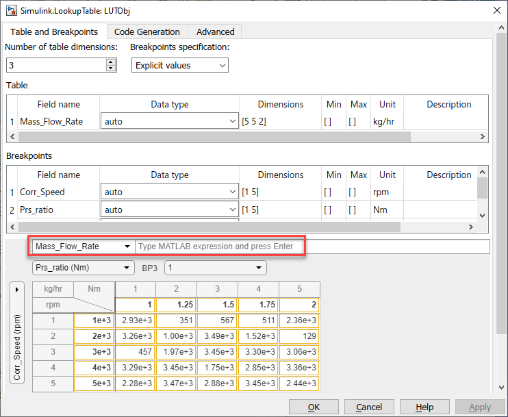 Spreadsheet MATLAB expression