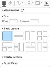 The Visualizations and layouts menu with only Grid and Basic Layouts expanded.