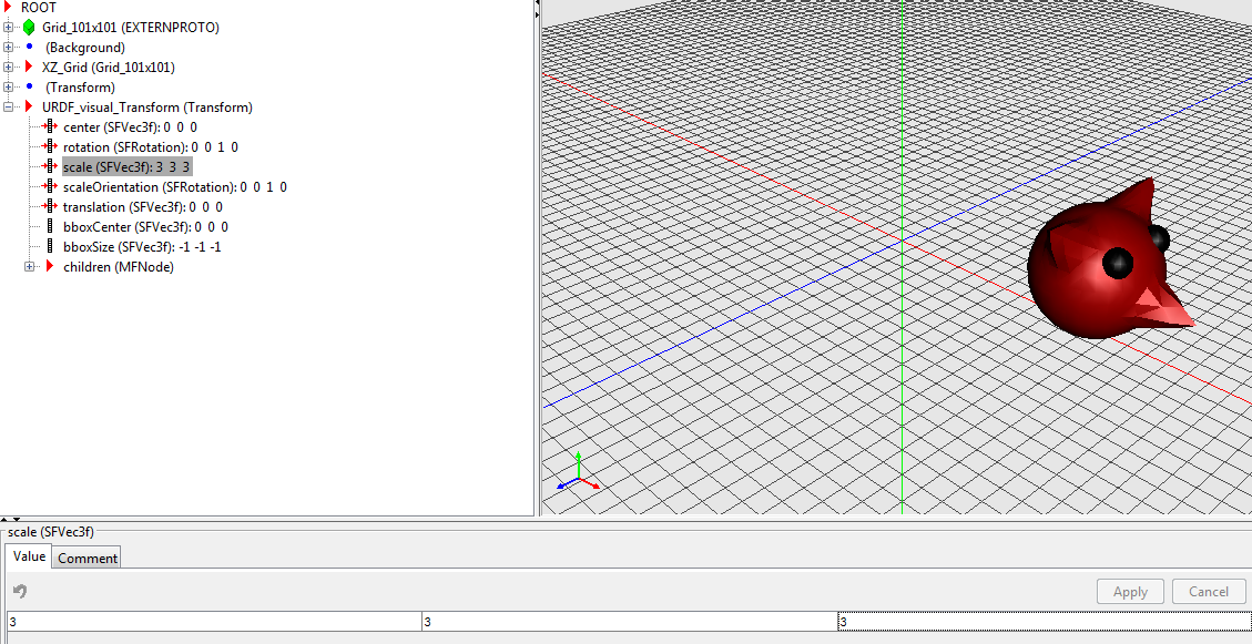 Virtual world root folder with scale highlighted.