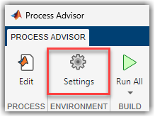 Settings button in Process Advisor toolstrip