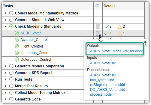 Process Advisor I/O column showing DOCX file in the task outputs