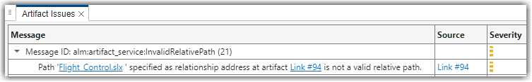 Artifact Issues tab showing a warning