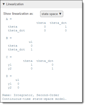 Block linearization value shown as a state-space system.