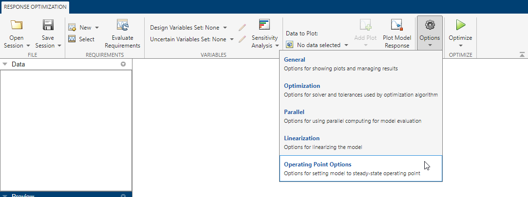 Operating Point Options selected in the drop-down list for Options