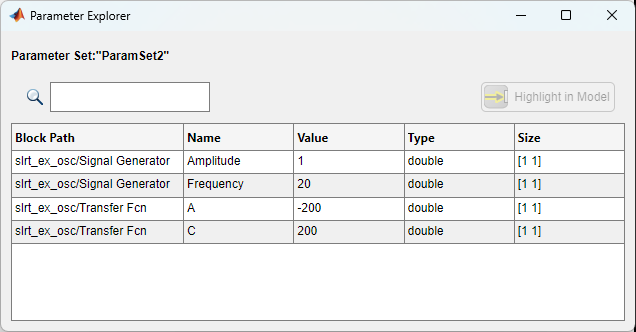 Edit parameter sets button opens the Parameter Explorer window