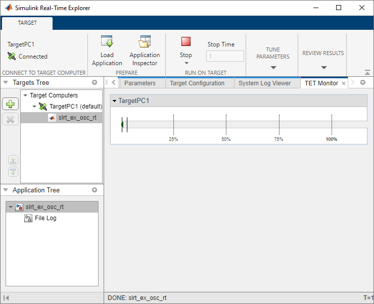 Use the TET monitor tab in Simulink Real-Time Explorer to view task execution time.