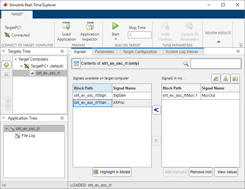 Select signal from the Signals tab in Simulink Real-Time Explorer.
