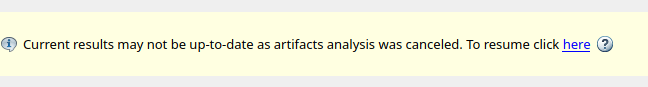 Banner message showing that the results are not up to date.