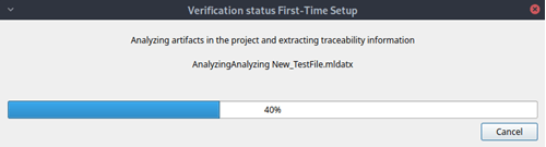 Verification status showing progress of first-time setup of artifacts tracing.