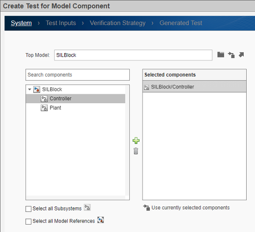 First page of wizard with top model and component