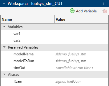 CUT Workspace pane with two new variables and the fGain alias