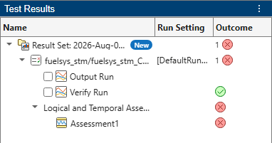 Test Results pane with Assessment1 showing a fail outcome