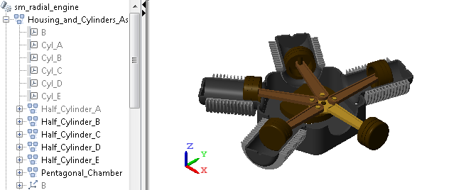 Radial Engine with Hidden Half-Cylinder Subsystem