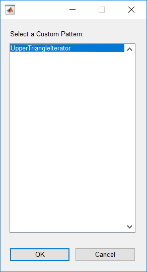 Dialog box that lists saved custom patterns.