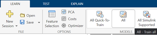 Option selected for training all available classifier types