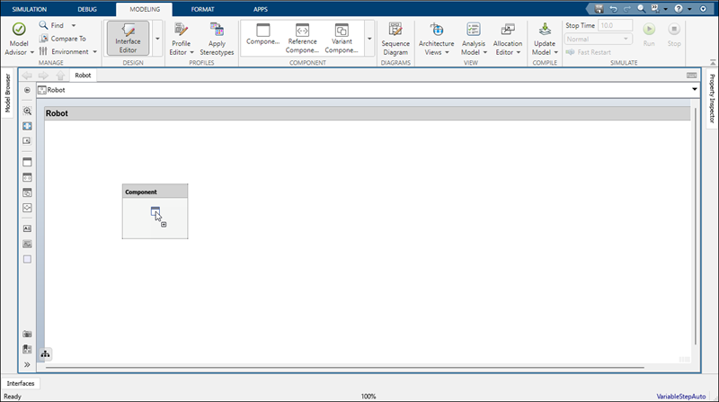 Click and drag a component from the left-side palette to add it to the architecture model.