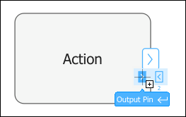 Add an object pin to the right side of an action node in the activity diagram canvas.