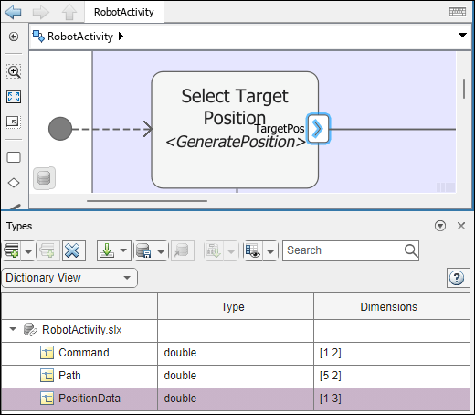 TargetPos associated with scalar PositionData type in the Types Editor.