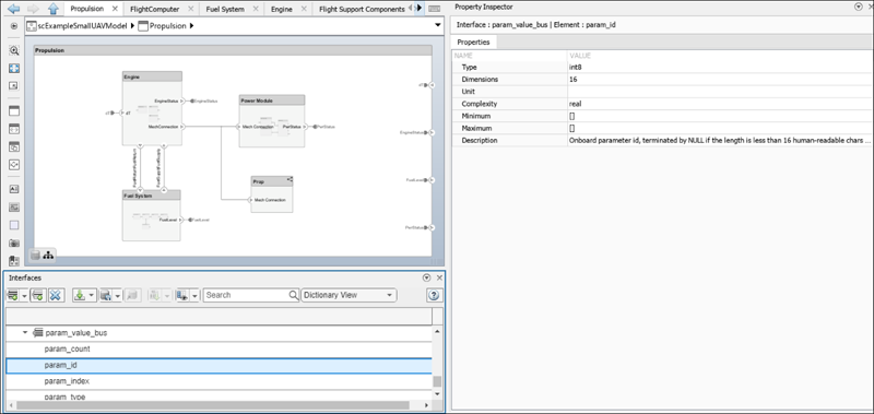 Property Inspector with data element highlighted in the Interface Editor.