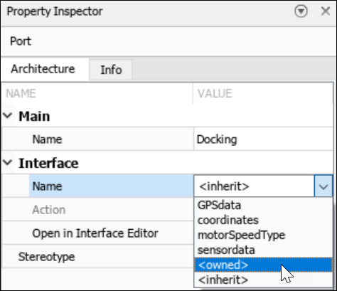 An owned interface in the Property Inspector.