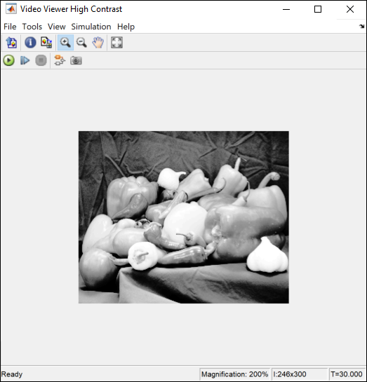 Video Viewer block displays processed image of peppers.