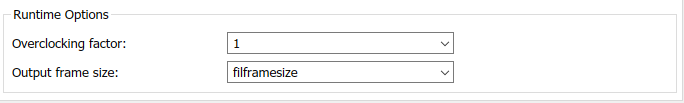 Runtime Options section of the FIL Frame To Samples block parameters.