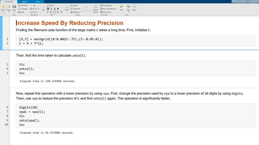 Live script che aumenta la velocità di calcolo riducendo la precisione.